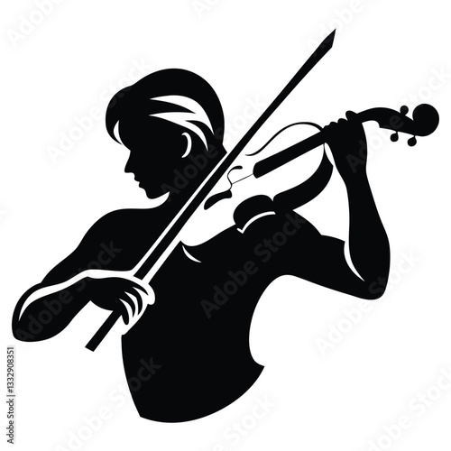 Woman Play Violin Illustration, Silhouette of Woman Playing Violin Musical Art Vector Illustration