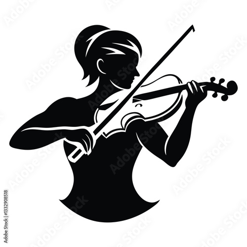 Woman Play Violin Illustration, Silhouette of Woman Playing Violin Musical Art Vector Illustration