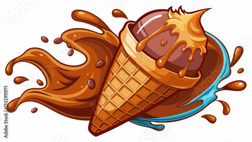 
Chocolate Ice cream in the waffle cone with splash isolated on white background