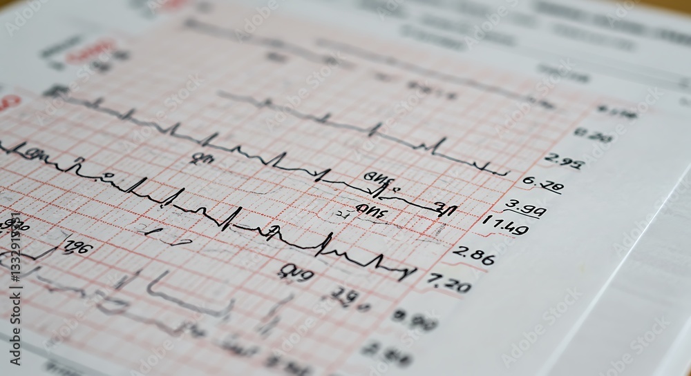 Analyzing Ekg Heart Rate Chart with Grid Pattern Close Up View Analyzing Ekg Heart Rate Chart with Grid Pattern Close Up View
