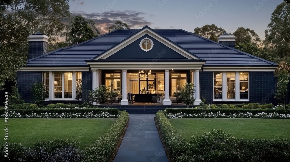 Colonial-style family house featuring a classic brick exterior.