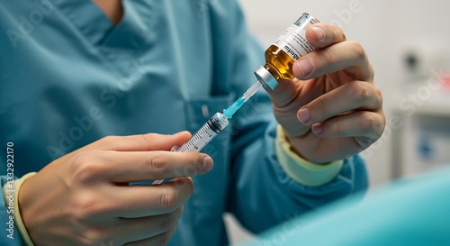 Drawing Medication From Vial with Syringe for Injection or Vaccination