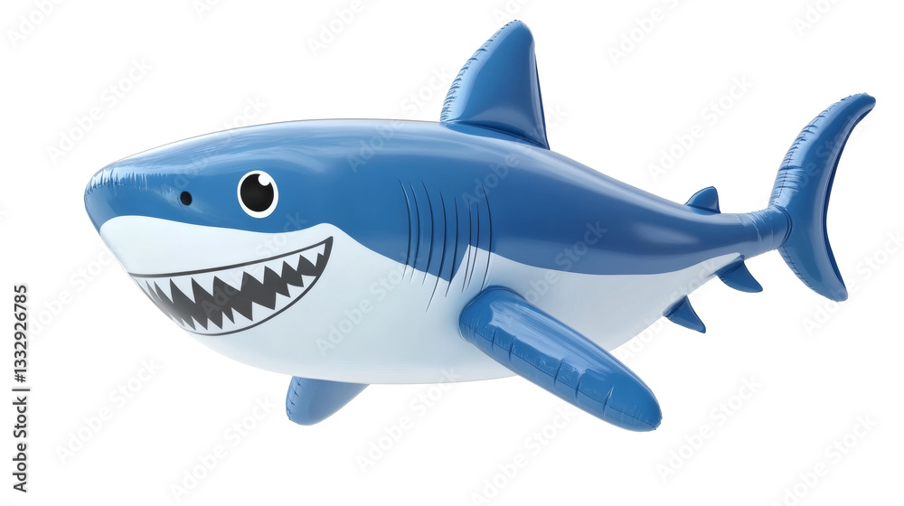 Obraz premium Blue shark toys cute balloon for kids, swimming forward with intensity, 3D photo realistic style illustration isolated on white background.