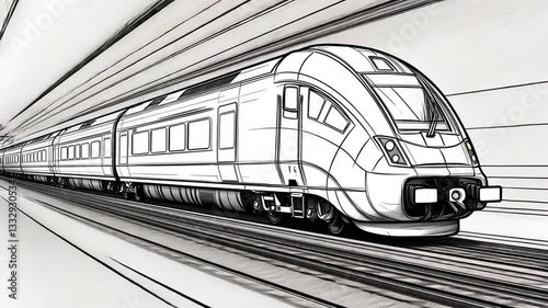 Illustration of a Modern High-Speed Train in Motion: Sleek Design and Engineering