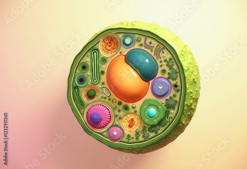 detailed vibrant plant cell diagram showcasing intricate internal structures various organelles, chloroplast, nucleus, vacuole, membrane, cytoplasm