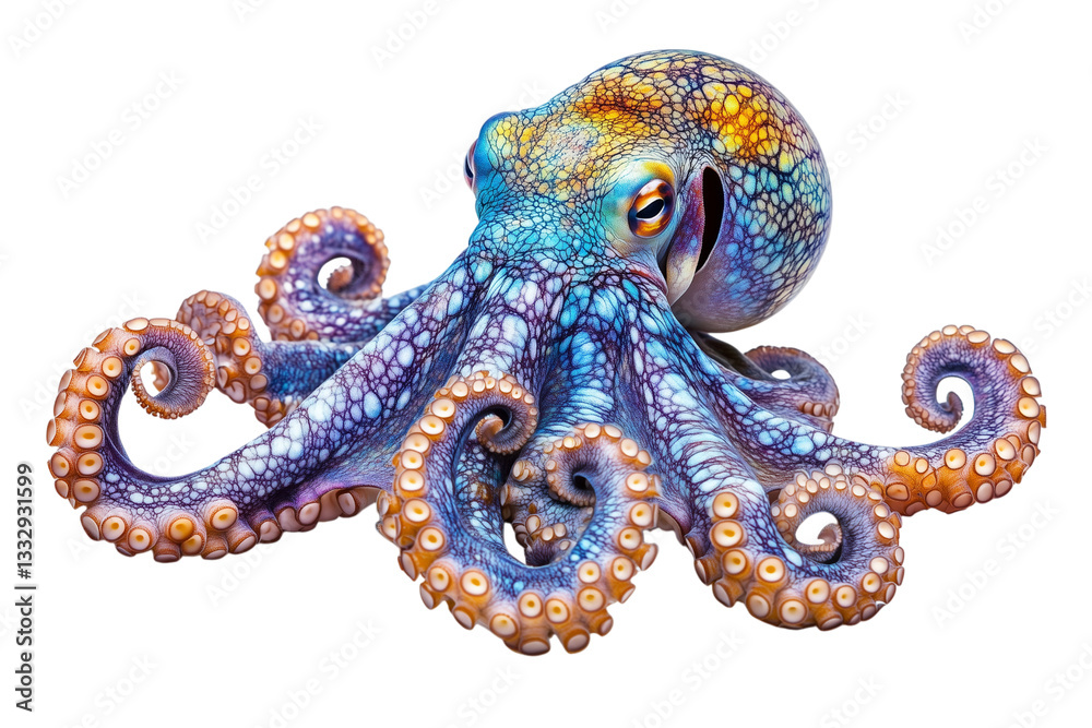 Fototapeta premium Shiny Colorful Octopus Isolated on Transparent Background