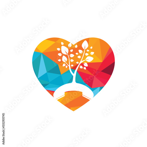 Nature call vector logo design. Handset tree with heart icon design template.	