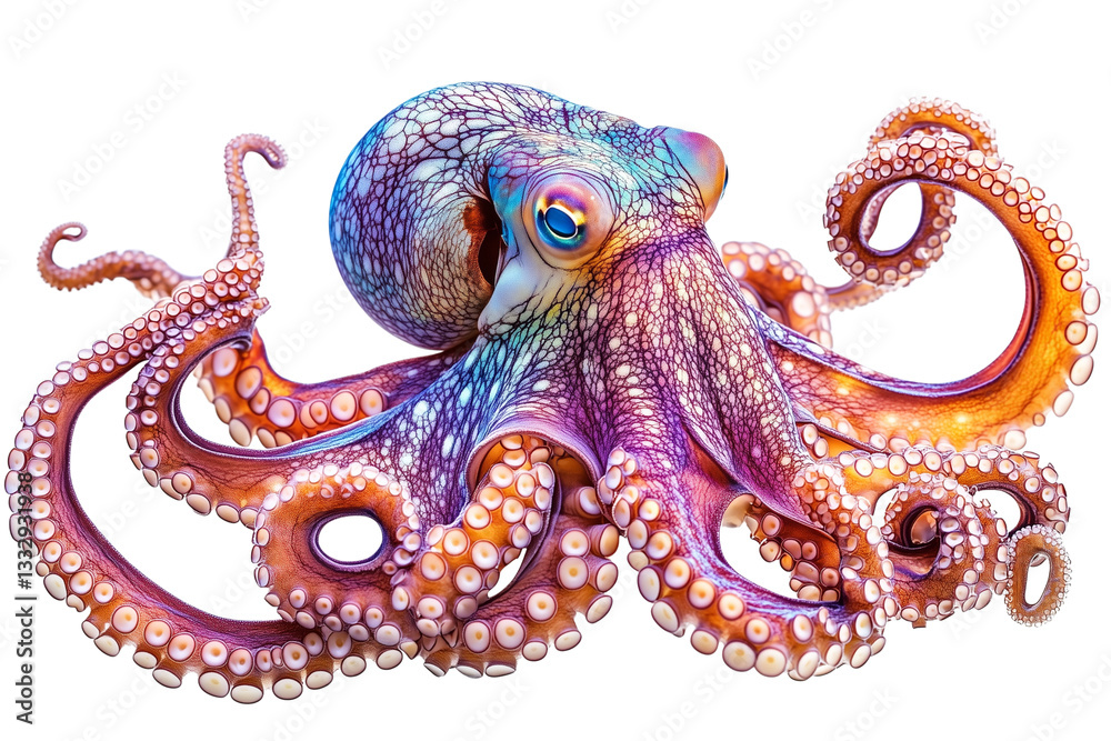Shiny Colorful Octopus Isolated on Transparent Background Shiny Colorful Octopus Isolated on Transparent Background