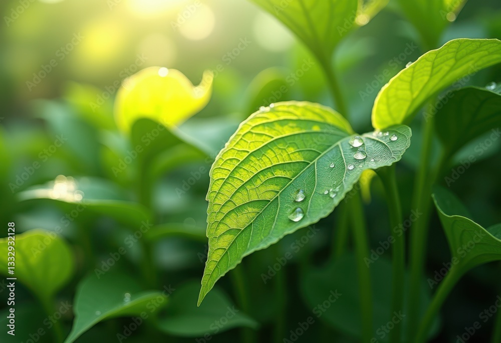 Obraz premium close lush green leaves delicate stems capturing intricate details vibrancy, plant, botanical, flora, vibrant, texture, sunlight, beauty, growth, organic