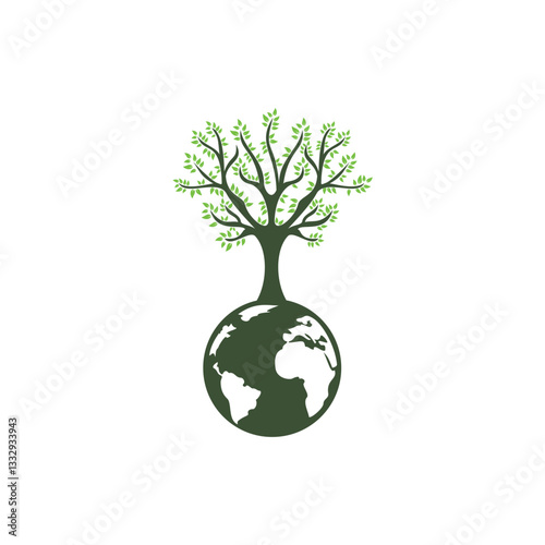 Globe tree vector logo design template. Planet and eco symbol or icon.	
