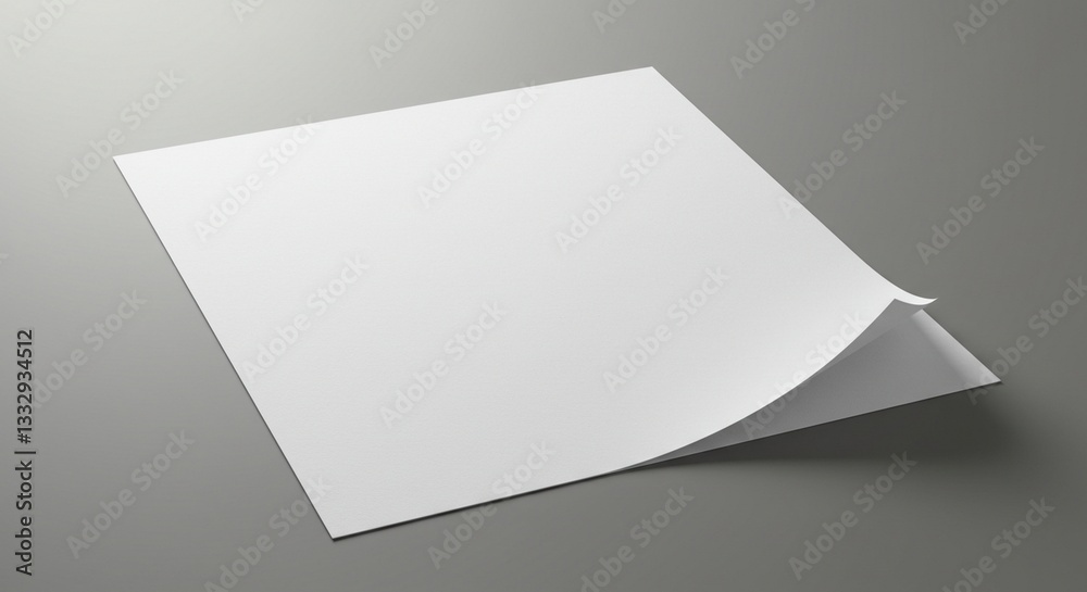 Blank Sheet of Paper Curled Edge on Gray Background Mockup Blank Sheet of Paper Curled Edge on Gray Background Mockup