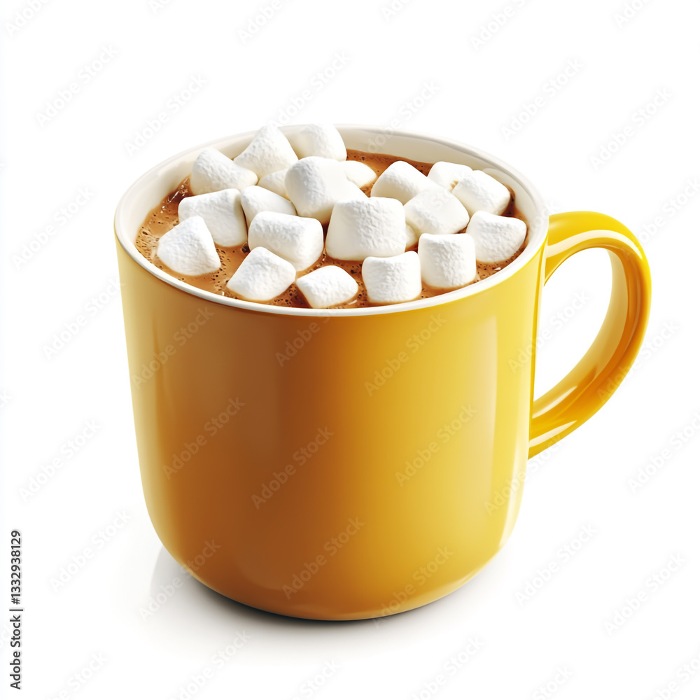 Hot Chocolate with Marshmallows in a Yellow Mug Hot Chocolate with Marshmallows in a Yellow Mug