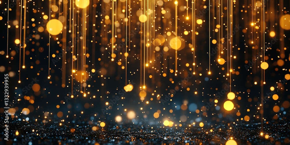 Golden shimmering lights create a dazzling atmosphere for a festive celebration at night Golden shimmering lights create a dazzling atmosphere for a festive celebration at night