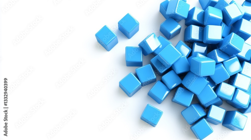 A blue abstract 3D design with geometric cubes of different heights and shades A blue abstract 3D design with geometric cubes of different heights and shades