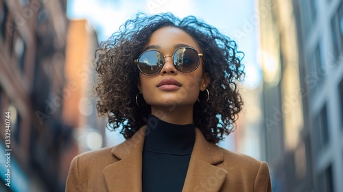 Confident woman city street portrait, urban background, lifestyle fashion