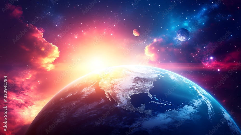 Fototapeta premium Earth and space are depicted in a beautiful cosmic image