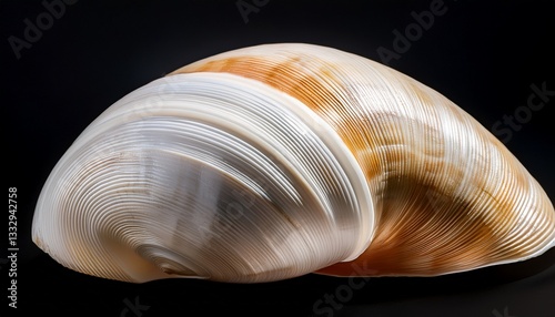large white common whelk buccinum undatum shell on black background