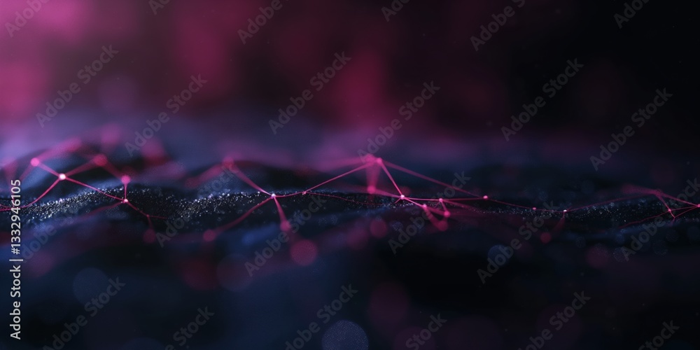 A mesmerizing abstract image that showcases a digital landscape filled with intricate pink nodes connected by glowing lines against a dark background, evoking innovation.