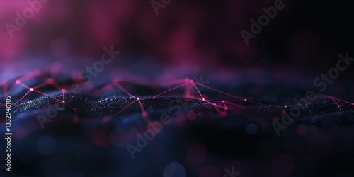 Obraz na płótnie A mesmerizing abstract image that showcases a digital landscape filled with intricate pink nodes connected by glowing lines against a dark background, evoking innovation. w salonie