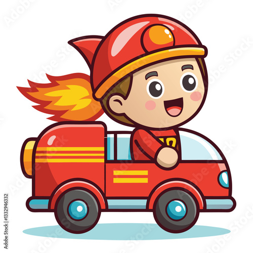 Illustration of a cute handrawn icon of a child wearing a firefighter uniform