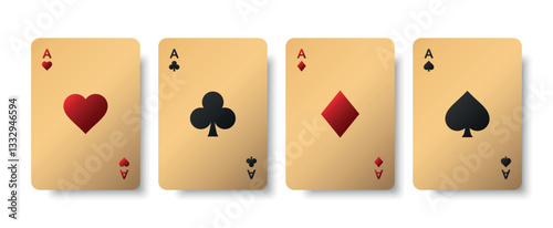 Set of four golden black and red ace card suits