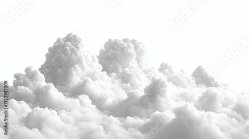 Fluffy White Clouds in Bright Sky Creating a Soft and Dreamy Atmosphere for Backgrounds, Decoration, and Nature Themes, Perfect for Visual Projects and Designs Isolated on White background.
