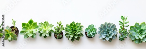 modern minimalist banner or header with succulent plants on a white surface, providing ample text space - top view / flat lay