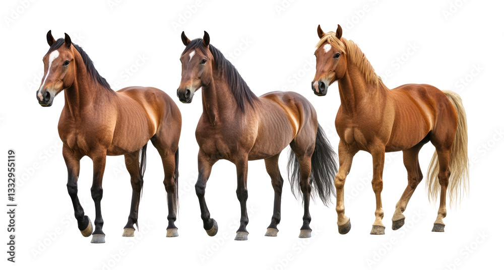 Fototapeta premium Set of brown horse isolated on transparent background.