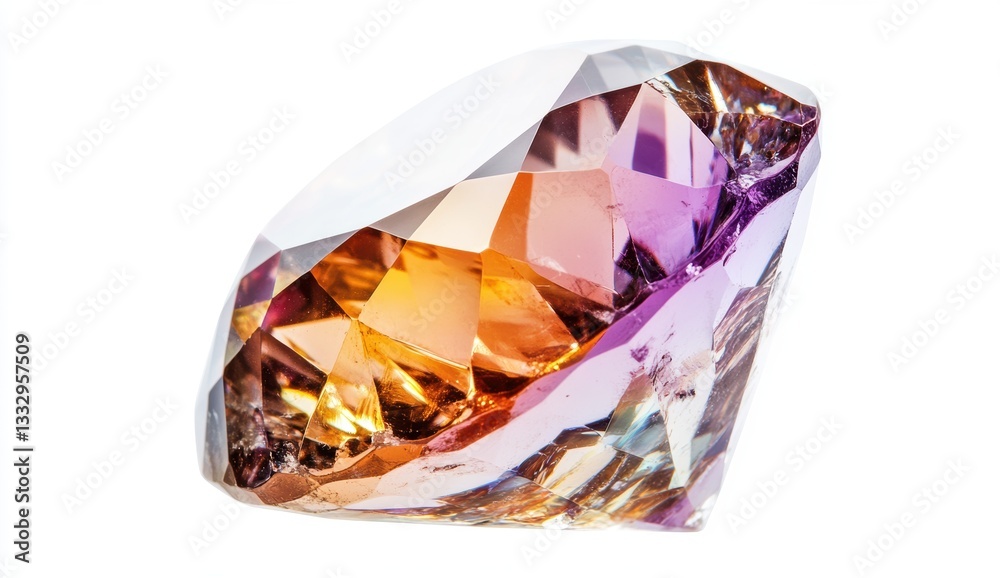 Colorful Crystal with Faceted Surface on White Background Colorful Crystal with Faceted Surface on White Background