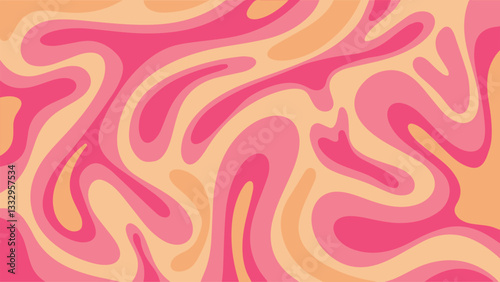 horizontal vintage bright abstract background in acid disco retro style, vibrant pink and beige wavy backdrop