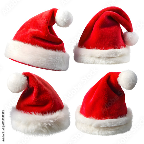 Santa Hats: Red, White, Christmas isolated on transparent background