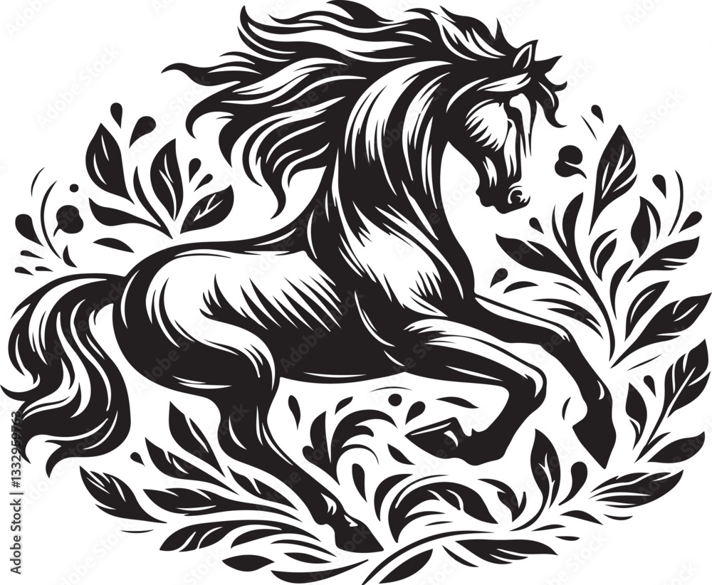 Obraz premium Wild Horse Stampede White Background