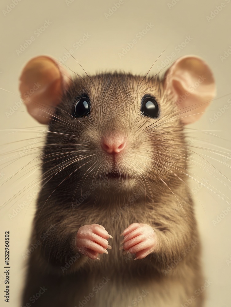 Cute Mouse Portrait with Expressive Eyes and Tiny Hands Posing Cute Mouse Portrait with Expressive Eyes and Tiny Hands Posing