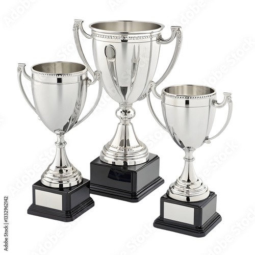 Silver Cups & Trophies: Award Ceremony Prizes isolated on transparent background