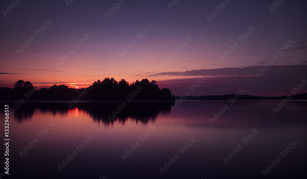 Fototapeta premium Twilight Reflections Over a Serene Lake