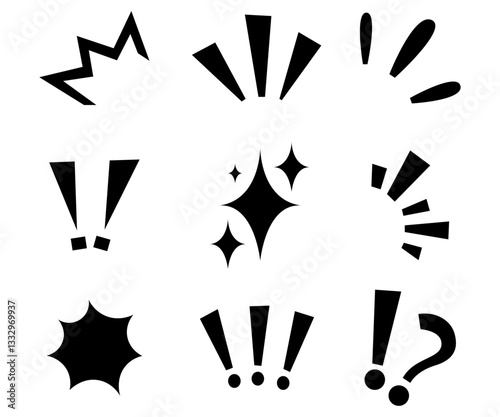 Comic surprised marks exclamation shocked expression signs flat design collection