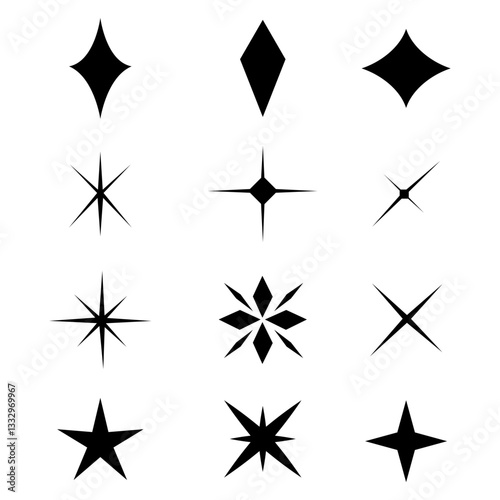 Set of stars floating sparkle element design illustration