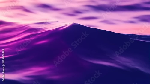 Serene waves of purple and blue hues gently ripple under a twilight sky, creating a tranquil backdrop