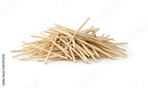 Pile of wooden chopsticks on white background