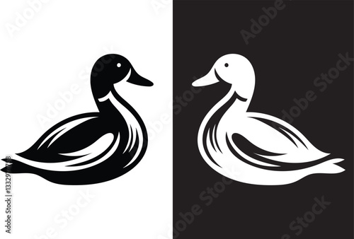 Stylized Black and White Duck Silhouette – Perfect for Digital and Print Media