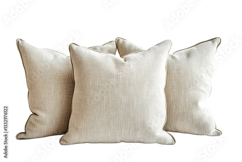Neutral tone linen pillows, cushions ensemble, decoration, cut out transparent