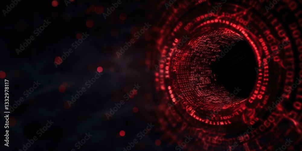 A mesmerizing visual of a digital vortex, featuring flowing binary code that creates depth and intrigue, representing the concept of data and information in cyberspace.