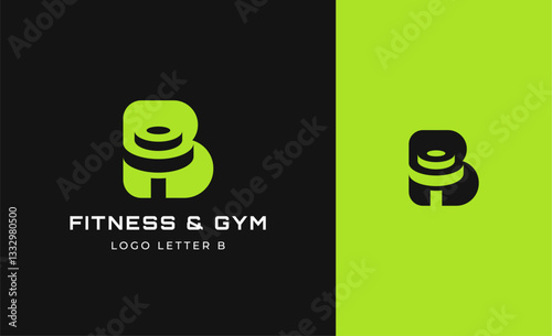 Logo Fitness letter B with Gym equipment concept. Dumbble, bumble, kettlebell concept. Fitness, health, body builder logo design template.