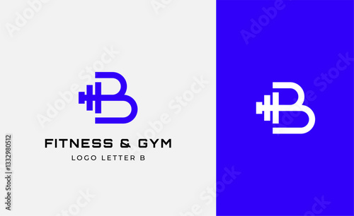 Logo Fitness letter B with Gym equipment concept. Dumbble, bumble, kettlebell concept. Fitness, health, body builder logo design template.