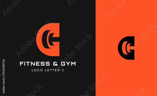 Logo Fitness letter C with Gym equipment concept. Dumbble, bumble, kettlebell concept. Fitness, health, body builder logo design template.