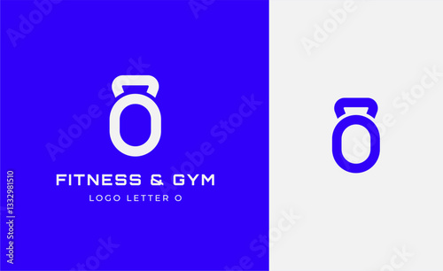 Logo Fitness letter O with Gym equipment concept. Dumbble, bumble, kettlebell concept. Fitness, health, body builder logo design template.