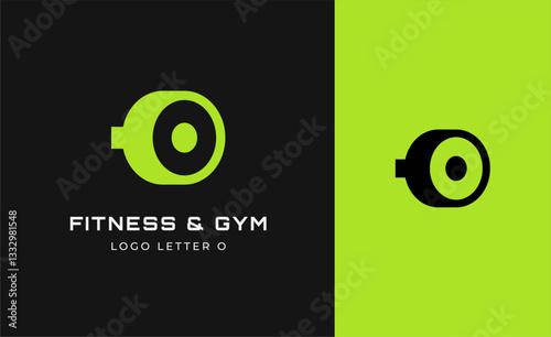 Logo Fitness letter O with Gym equipment concept. Dumbble, bumble, kettlebell concept. Fitness, health, body builder logo design template.