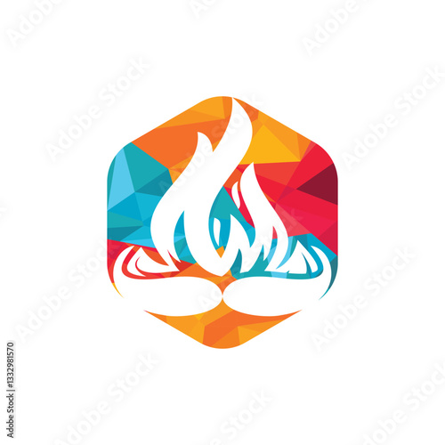 Moustache fire vector logo design concept. Restaurant or kitchen design template.