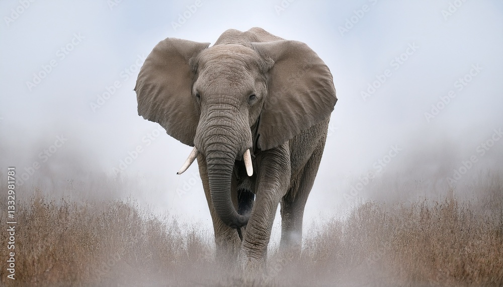 Naklejka premium elephant comes out of the fog on a light background