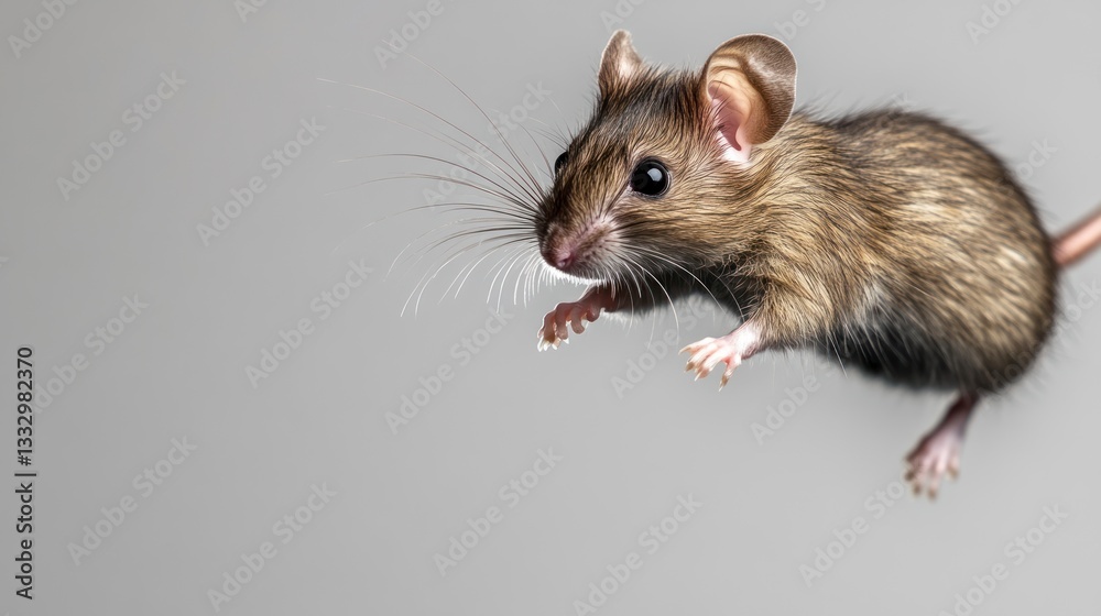 Small Brown Mouse Looking Upward on Grey Background Close Up Detail Small Brown Mouse Looking Upward on Grey Background Close Up Detail